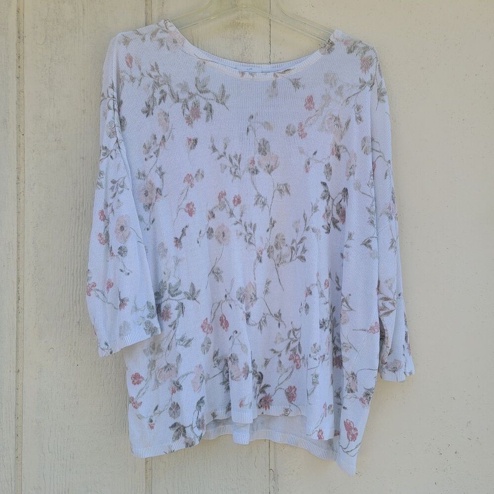 J. JILL Linen Blend Floral 3/4 Sleeve Spring Sweater Wmns Sz XL